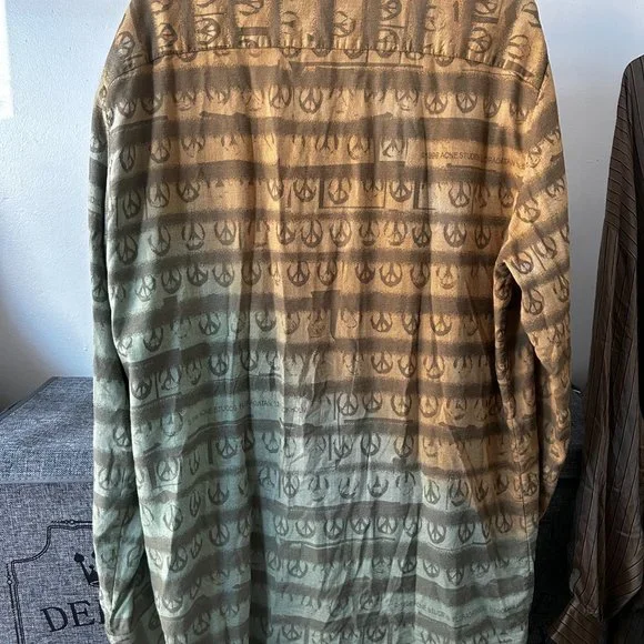 Acne Studios Men's Yellow/Green Peace Long Sleeve Button Up